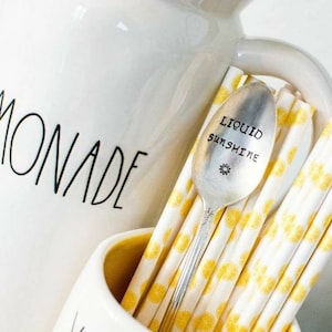 Handstamped silver spoon liquid sunshine Lemonade spoon Iced tea spoon Under 20 keepsake gift basket ideas Christmas gifts Stocking stuffer