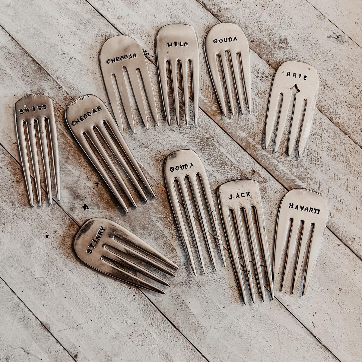 Cheese Markers Handstamped Silver Fork Charcuterie Board Vintage Christmas Gift Set of 5 Customized Hostess Housewarming Present Home Decor - Etsy