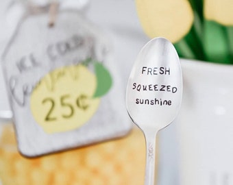 Iced tea spoon stamped silverware Fresh squeezed sunshine Lemon decor Summer drinks silverplate gift basket idea under 20