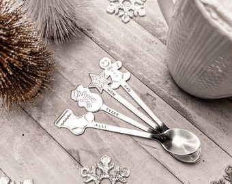 Hot Cocoa spoon Christmas Personalized Hot chocolate stirrers Stamped name spoons Family night Holidays Sold individually or set Stocking