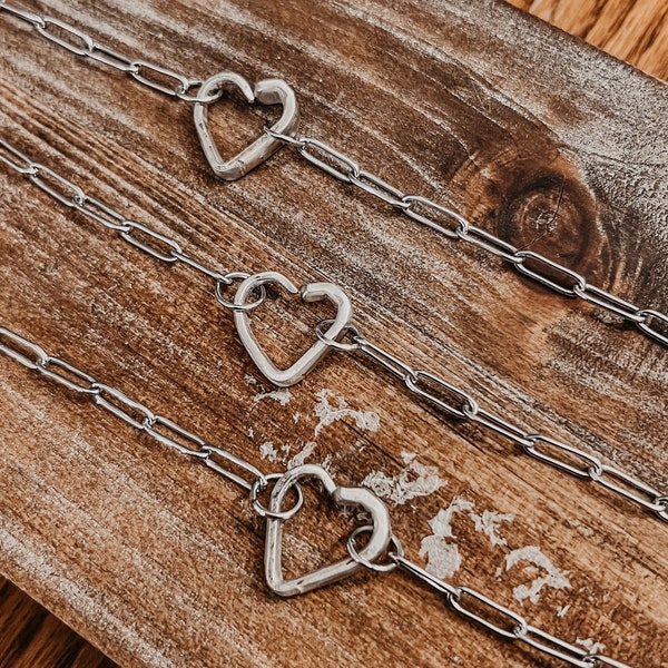 Heart necklace Fork tine jewelry Upcycled silverware Paper clip chain Handmade Repurposed Under 20