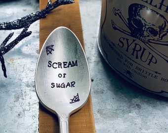 Stamped Halloween spoon Coffee spoon Scream or sugar Spooky decor Kitchen decor under 20 Free shipping