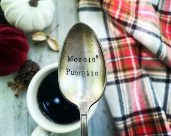 Cuchara estampada con calabaza matinal, cuchara con temática de otoño, estampada a mano, decoración vintage, por menos de 20 dólares, envío gratis