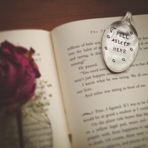 Handstamped bookmark Fell asleep here Christmas stocking stuffer Book lover Gifts for her Under 20 Free Shipping