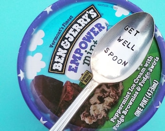 Get well soon spoon, stamped spoon, vintage silverplate, thoughtful gift, caring gift, get well, handmade