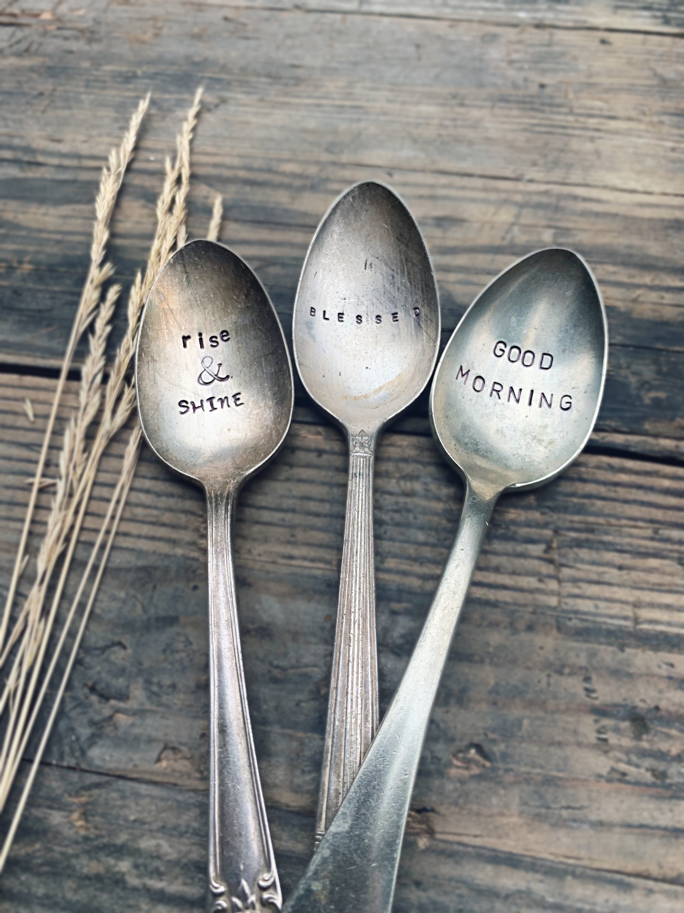 Spoon Rise Handstamped Teaspoon Primitive Spoons Rise and Shine Good Morning ...