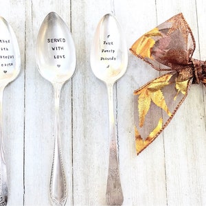 Stamped Serving spoons Thanksgiving dinner Table settings handstamped silverware Holiday decor Kitchen utensils Housewarming gift