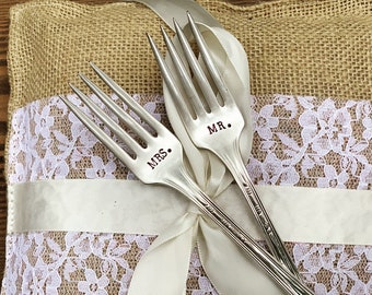 Wedding forks Handstamped silver fork set Mr and Mrs wedding set Wedding keepsake His and hers Wedding gift Wedding decor free shipping