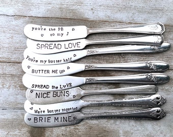 Spread love funny Valentine’s Day stamped spreaders Handstamped vintage butter knife individually sold Christmas gifts anniversary wedding
