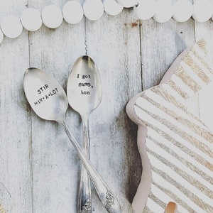 Funny Easter spoon handstamped vintage teaspoon bunny punny silverware under 15