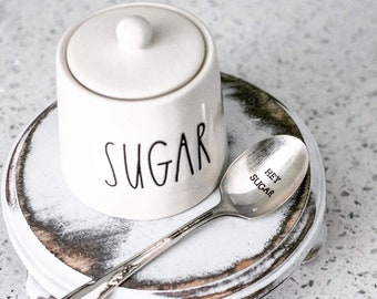 Hand stamped sugar spoon Hey Sugar Christmas gift Valentines spoon Coffee Station decor Under 20 Gifts for her Home decor Silver spoon