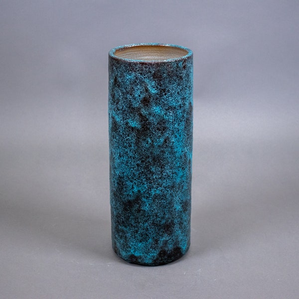 XL Pieter Groeneveldt  - 13" or 33cm Dutch Beautiful Bright Blue Art Pottery Cylinder Vase Ceramic Fat Lava