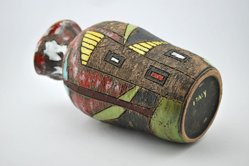 Fratelli Fanciullacci Jug Handled Vase with Stylized Town Scene Vintage Italian Art Pottery Alla Moda