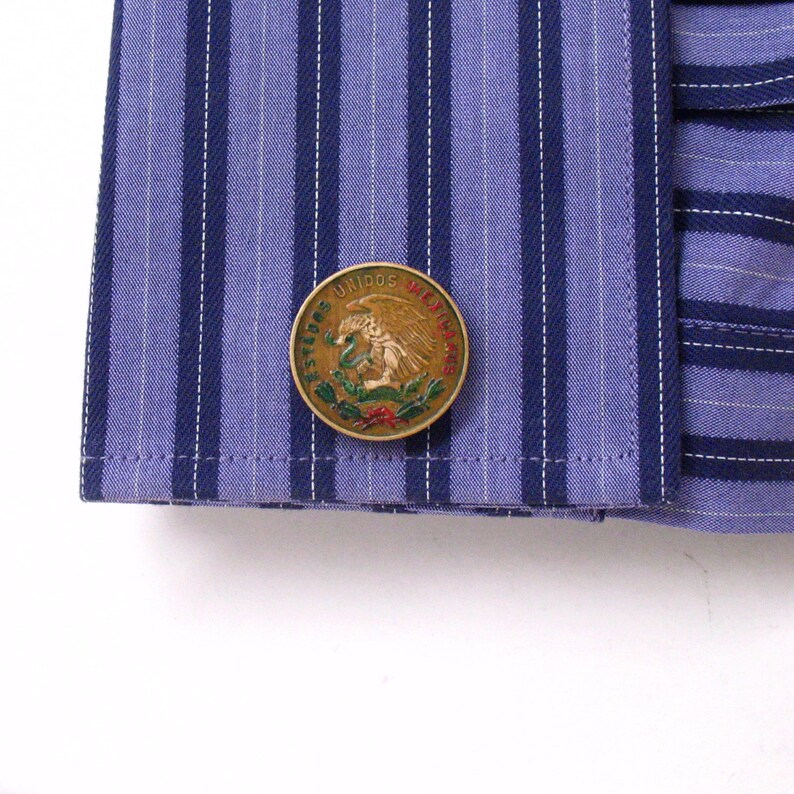 Mexico Cufflinks Cuff Links Coin Mexican Eagle Seal Coins Peso Money Finance Trade Cuidad de Mexico Vera Cruz Gemelos Mancuernillas Traje