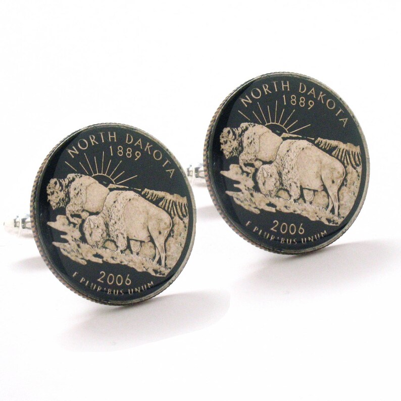 North Dakota Cufflink Cuff Link Suit Flag State Coin Jewelry USA United States America Fargo Bismarck