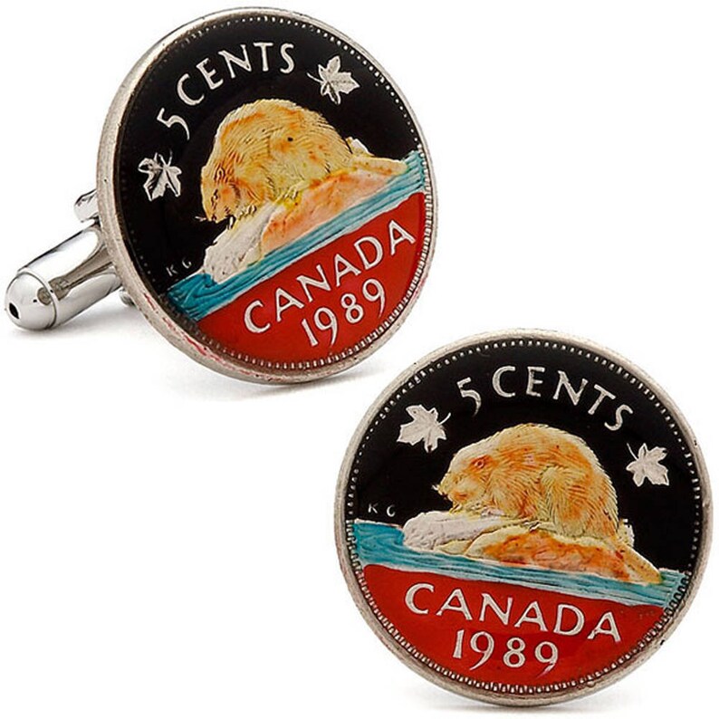 Canada Coin Cufflinks Cuff Links Flag Canadian Quebec Montreal Alberta Toronto Maple Leaf Hockey Beaver Nickel Wedding Gift Jewelry