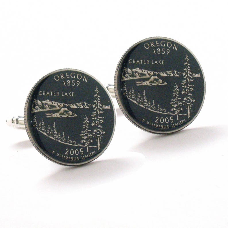 Oregon Cufflinks Suit Flag State Coin Jewelry USA United States America Portland Salem Crater Lake