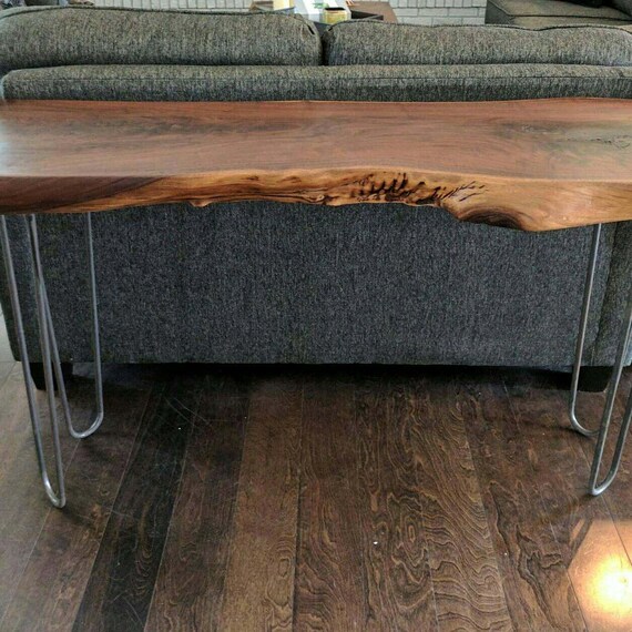 Live Edge Walnut Console Table With Hairpin Legs Etsy