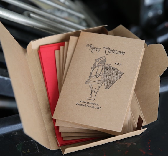 Paper Printed on Kraft paper. Set of 5 Letterpress Christmas Greeting