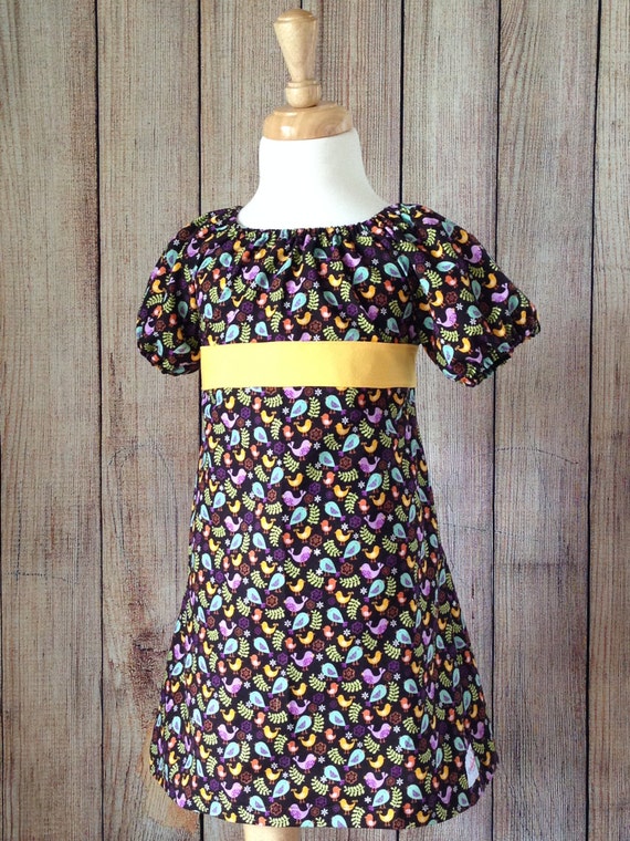 Little Birds Peasant Dress, Toddler Dress, Little Girls Dress, Sizes 3 4 5 6, Fall Dress, Summer Dress, Short Sleeve Dress, Brown Dress