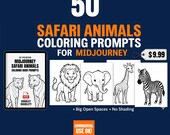 50 Midjourney Prompts Safari Coloring Book, Clean Line Art Prompts for KDP, Kids Coloring Page AI Prompts, Digital Download, Commercial Use