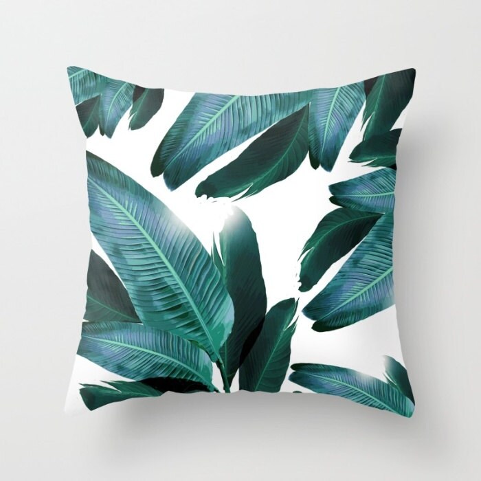 tropical leaf throw pillows