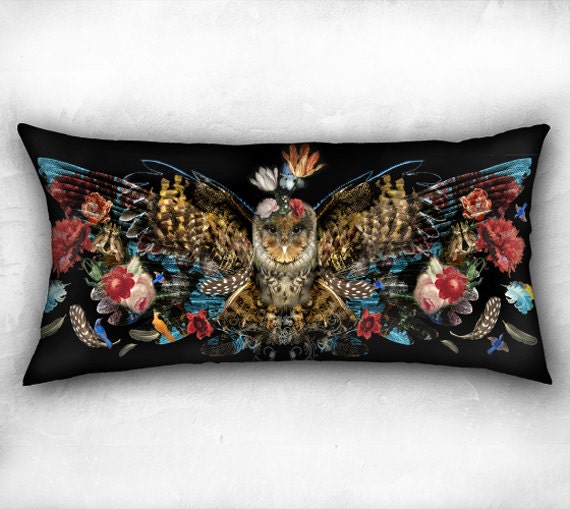 Owl winged velvet throw pillow case, lumbar pillow case, bohemian, boho throw pillow, soft velveteen