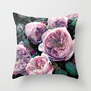 Pink peonies throw pillow, floral print, 18x18 or 22x22 inches, velveteen, soft, solvent free inks,