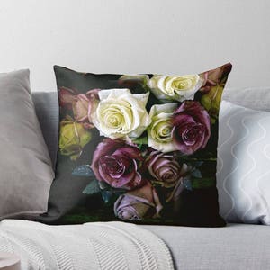 Velvet pillow Dark Roses, throw pillow, velveteen boho, flowers, 18x18in or 22 x 22in, decorative cushion or bed pillow cover
