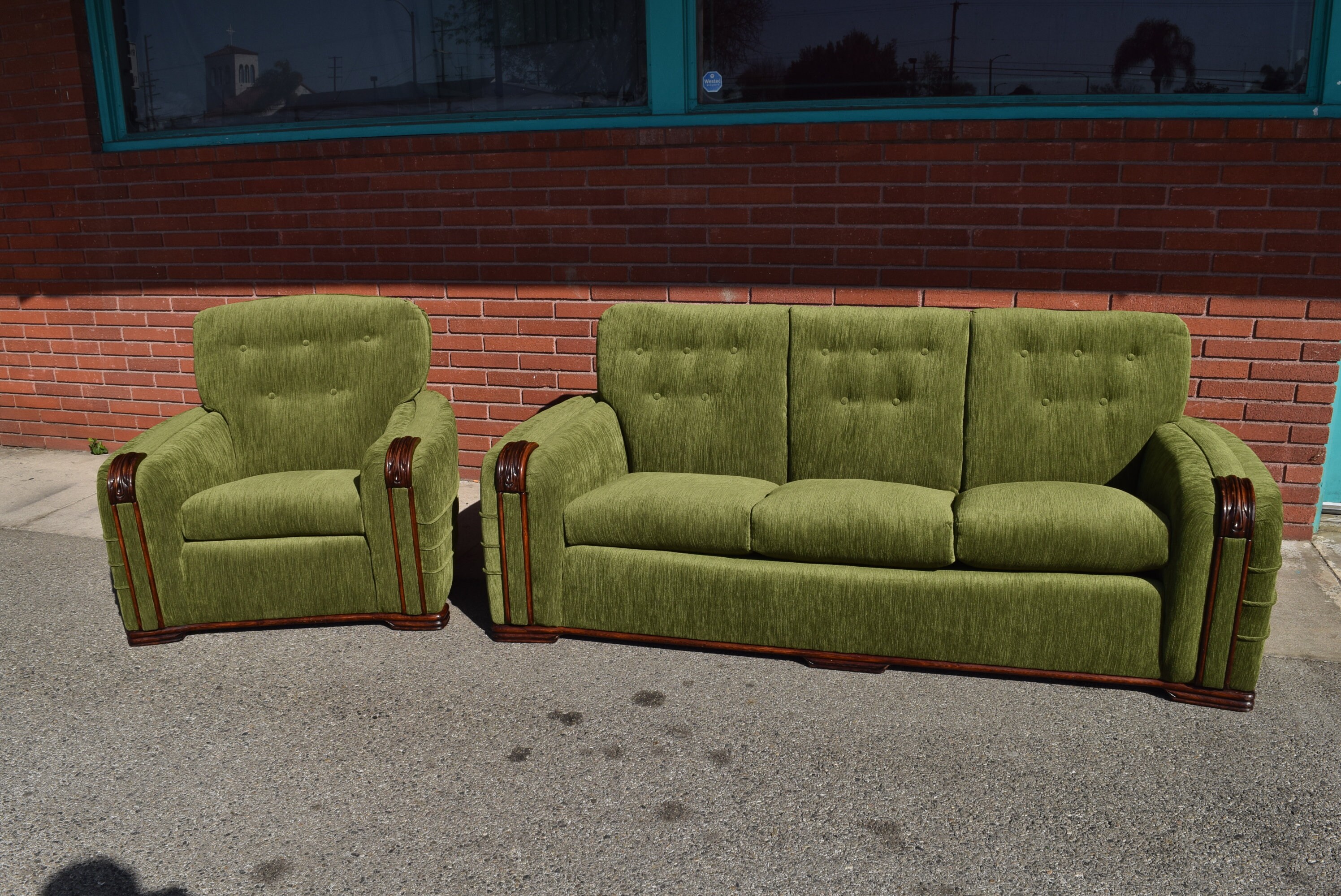 1930's Art Deco Green Velvet Sofa and Chair Set Etsy