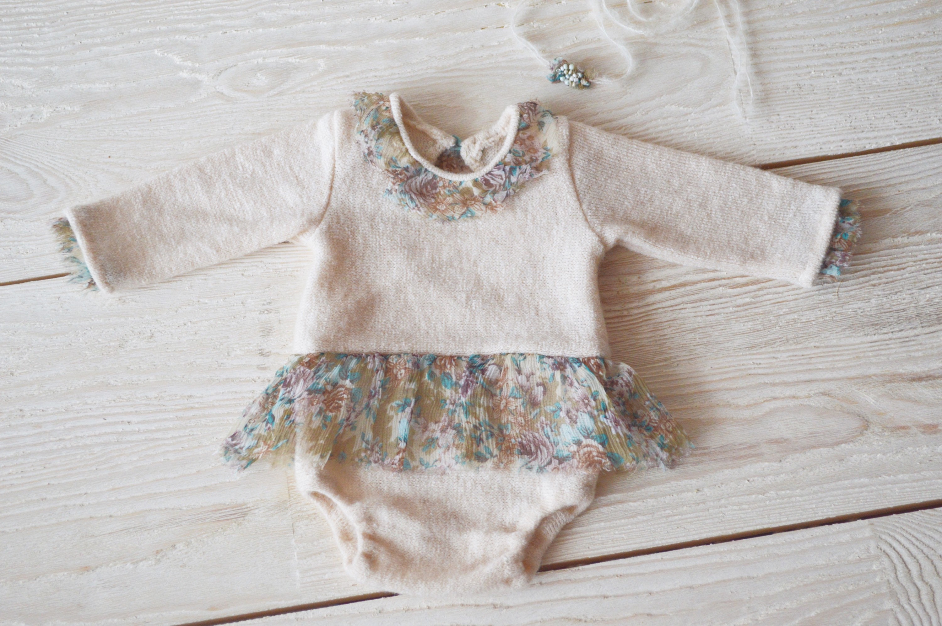 Beige newborn photo romper. Newborn girl romper. Jersey Etsy