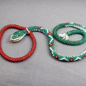 antique beadwork snake collectable necklace, greek antique beadwork snake necklace, Ottoman prisoners beadwork snake, beaded necklace snake image 1