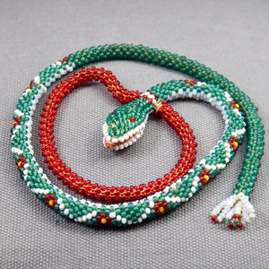 antique beadwork snake collectable necklace, greek antique beadwork snake necklace, Ottoman prisoners beadwork snake, beaded necklace snake image 2