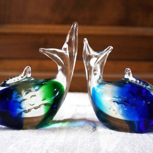Vintage Set of Two Glass Dolphins Figurines, Vintage Decoration,