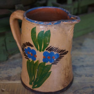 Antique ceramic pitcher, pottery pitcher, clay pitcher, kitchen decor, outdoor decoration,  farmhouse decor, design floral