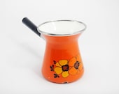 vintage orange enamel floral coffee pot, Retro enamel kitchen decor, vintage decorative coffee pot, retro turkish coffee pot