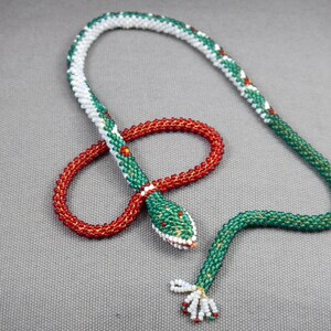 antique beadwork snake collectable necklace, greek antique beadwork snake necklace, Ottoman prisoners beadwork snake, beaded necklace snake image 10