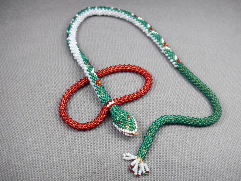 antique beadwork snake collectable necklace, greek antique beadwork snake necklace, Ottoman prisoners beadwork snake, beaded necklace snake image 10