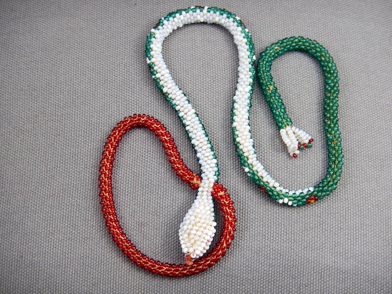 antique beadwork snake collectable necklace, greek antique beadwork snake necklace, Ottoman prisoners beadwork snake, beaded necklace snake image 6