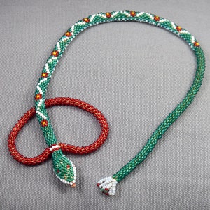 antique beadwork snake collectable necklace, greek antique beadwork snake necklace, Ottoman prisoners beadwork snake, beaded necklace snake image 8