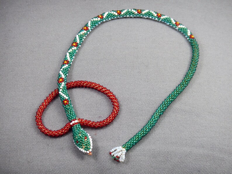 antique beadwork snake collectable necklace, greek antique beadwork snake necklace, Ottoman prisoners beadwork snake, beaded necklace snake image 8