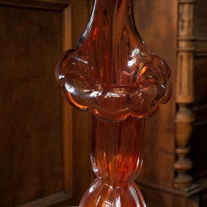 Vintage Blown Glass Vase In Flower Design and Coral Colour.
