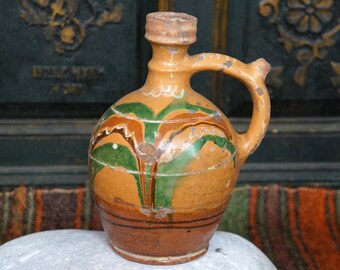 Antique Handmade Ceramic Pitcher, Ceramic Jar, Hand-painted Decoration, Rustic Kitchen, Traditional Culture, Balkans Ceramics.