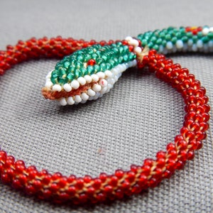 antique beadwork snake collectable necklace, greek antique beadwork snake necklace, Ottoman prisoners beadwork snake, beaded necklace snake image 4