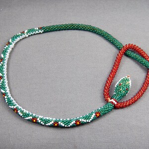 antique beadwork snake collectable necklace, greek antique beadwork snake necklace, Ottoman prisoners beadwork snake, beaded necklace snake image 3