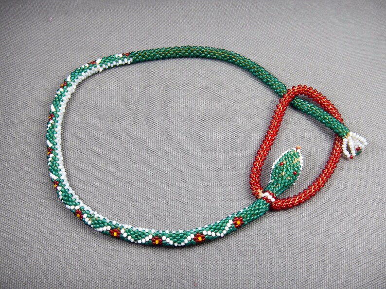 antique beadwork snake collectable necklace, greek antique beadwork snake necklace, Ottoman prisoners beadwork snake, beaded necklace snake image 3