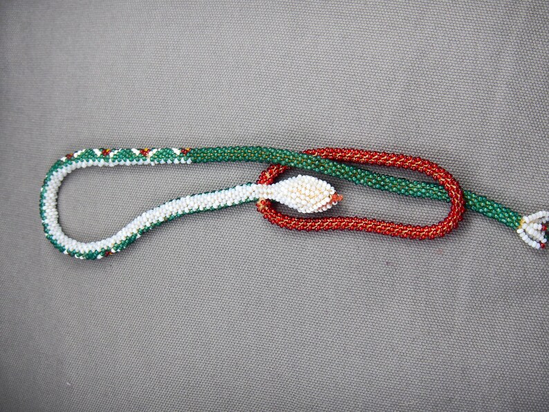 antique beadwork snake collectable necklace, greek antique beadwork snake necklace, Ottoman prisoners beadwork snake, beaded necklace snake image 9