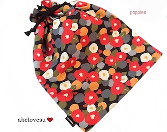 Poppies Shoe Bag: Japanese Fabric Travel Bag. Fully lined.