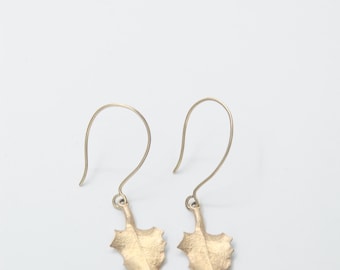 24K Gold Vermeil Leaf Earrings: Handmade Sterling Silver Botanical Dangles