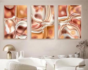 Terracotta Abstract Painting Canvas PRINTABLE Art Set of 3 Burnt Orange Abstract Downloadable Posters Modern Orange Bedroom Living Room Art